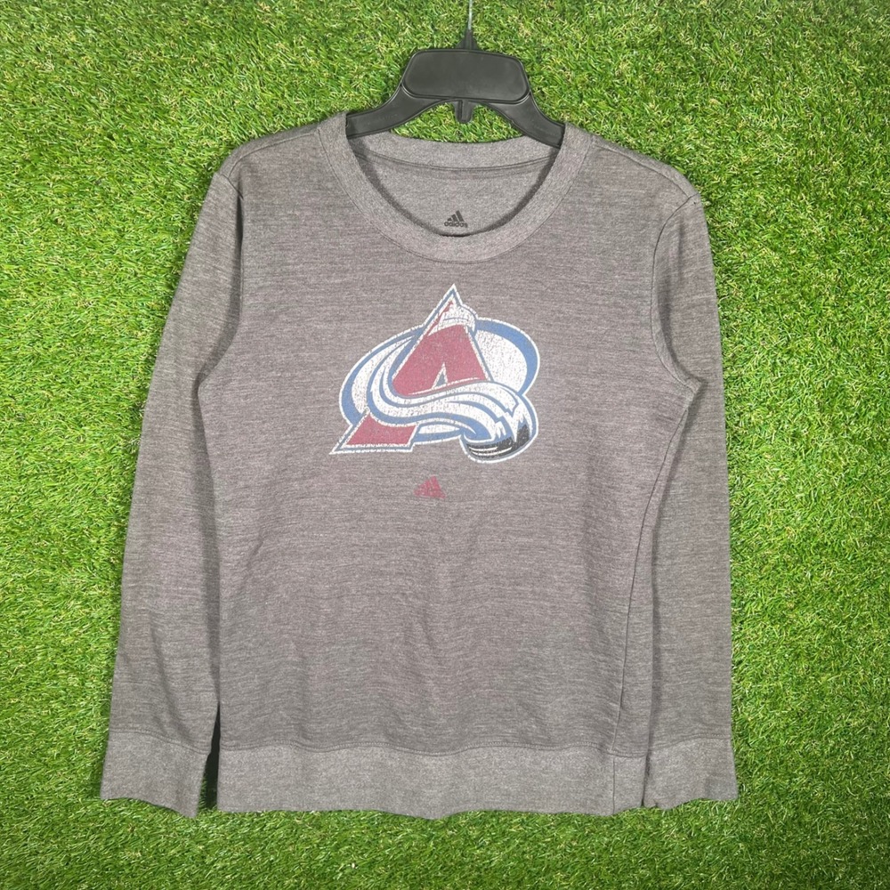 Adidas Colorado Avalanche NHL Sweatshirt Mens Small Heather Grey Elbow Patches‎